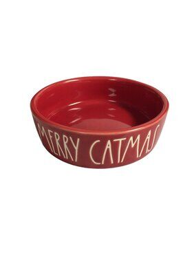 Rae Dunn MERRY CATMAS Small Red Ceramic Cat 5" Pet Dish